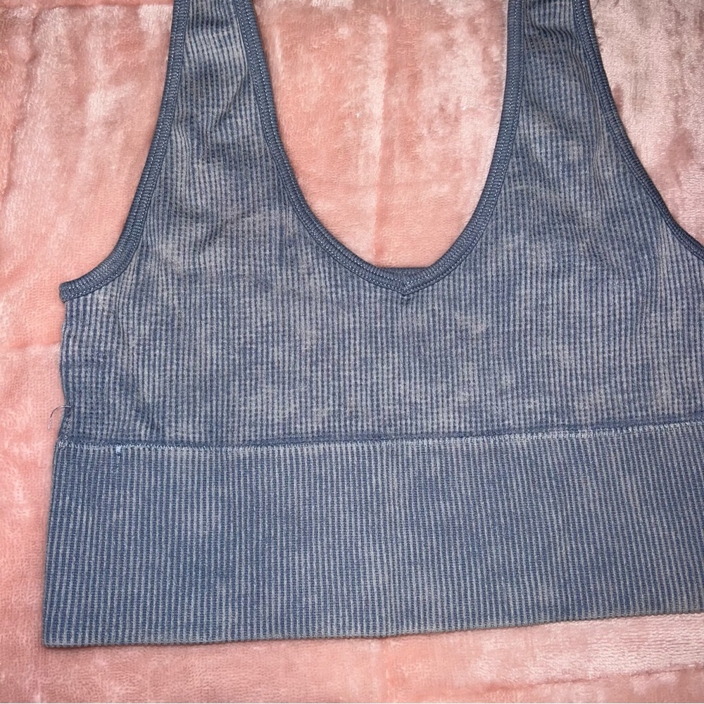 Blue Ribbed Crop Top - Picture 2 of 4